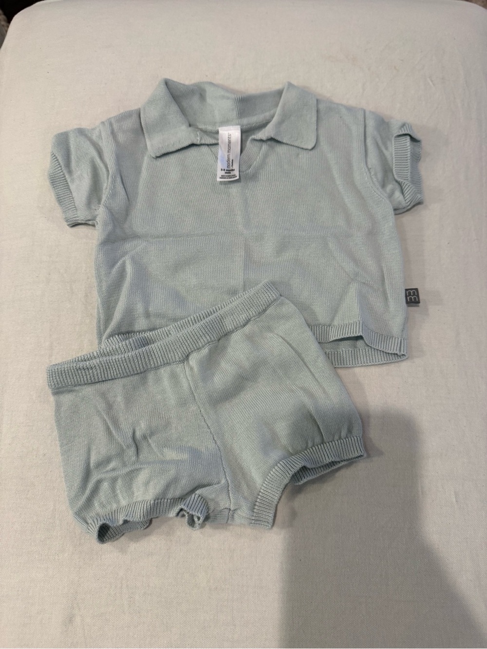 Baby Knit Polo & Shorts Set in Light Mint